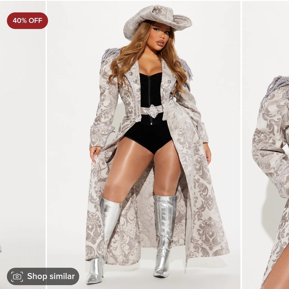 Fashion Nova Silver Paisley Coat and Hat Set